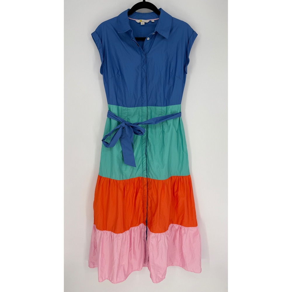 BODEN BETTY COTTON POPLIN SHIRT DRESS 6R COLORBLOCK SUMMER AIRY MAXI